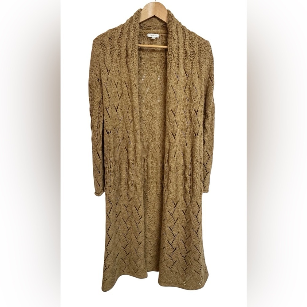 Garnet Hill Alpaca Wool Blend Long Open Knit Cardigan Sweater | Size Small